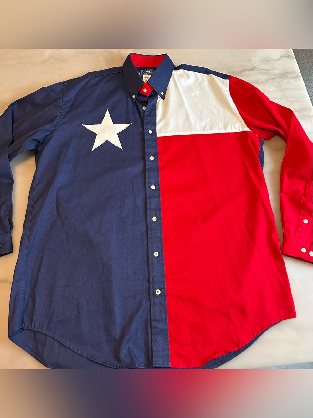 VTG 90s Texas Cotton Flag Western Shirt Made in USA Men's Large Crisp Colors